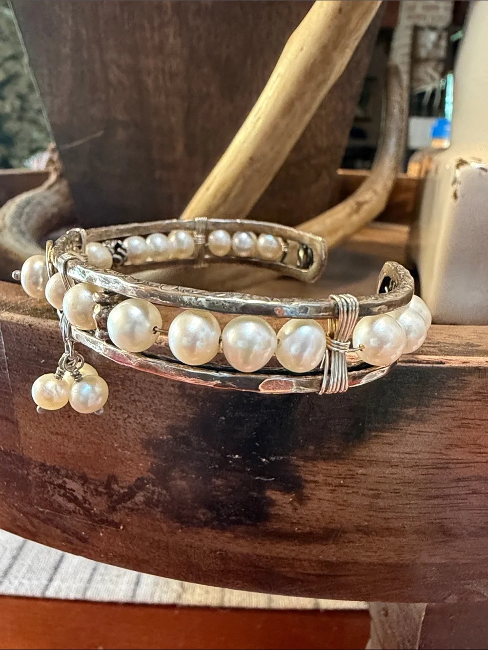 SILPADA Silver Pearl Accent Cuff Bracelet - White Pearls